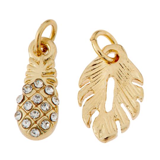 Charmalong™ 14k Gold Plated Pineapple & Leaf Charms by Bead Landing™